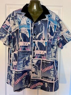 Dolls Kill Universal Monsters Button Up Shirt Graphic Horror All Over Print [S]